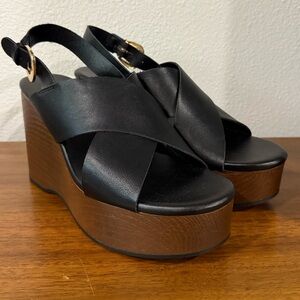Old Navy Black and Brown Wedge Sandals